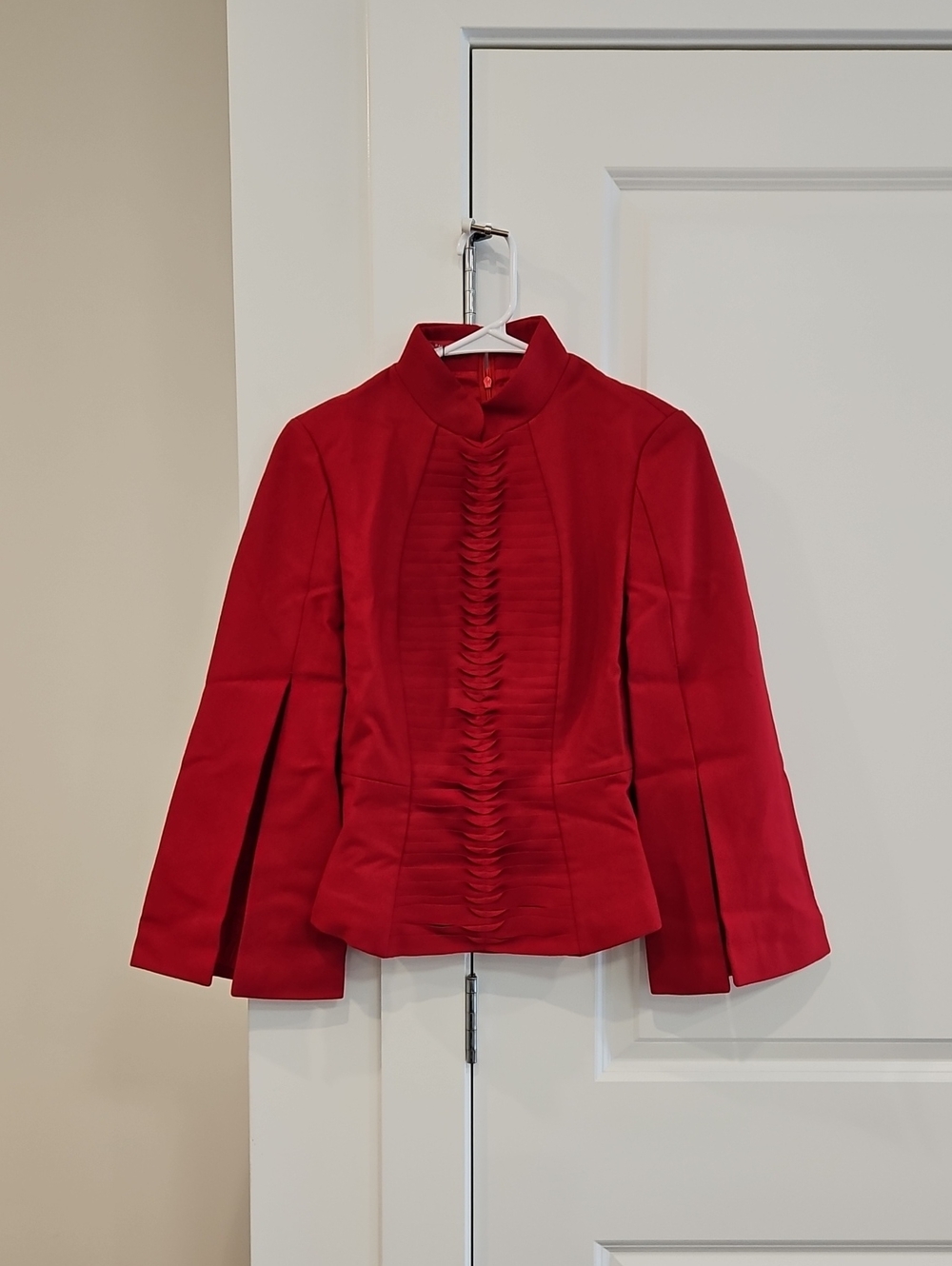 Red Women's Structured Ruffle-Front Jacket